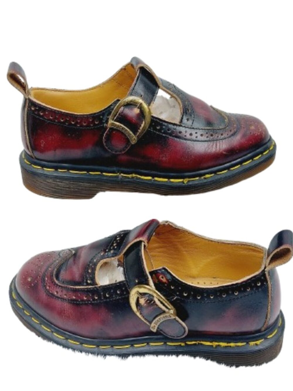 Dr. Martens 8142 Girls' Red Black Leather Mary Jane Brogue’s Casual Shoes Size 4